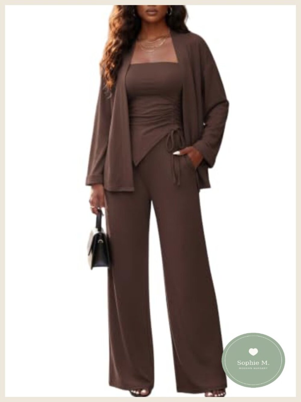 3 Piece Women's Pant Suit Sets Business Casual Cardigan Outfit Wide Leg Pants